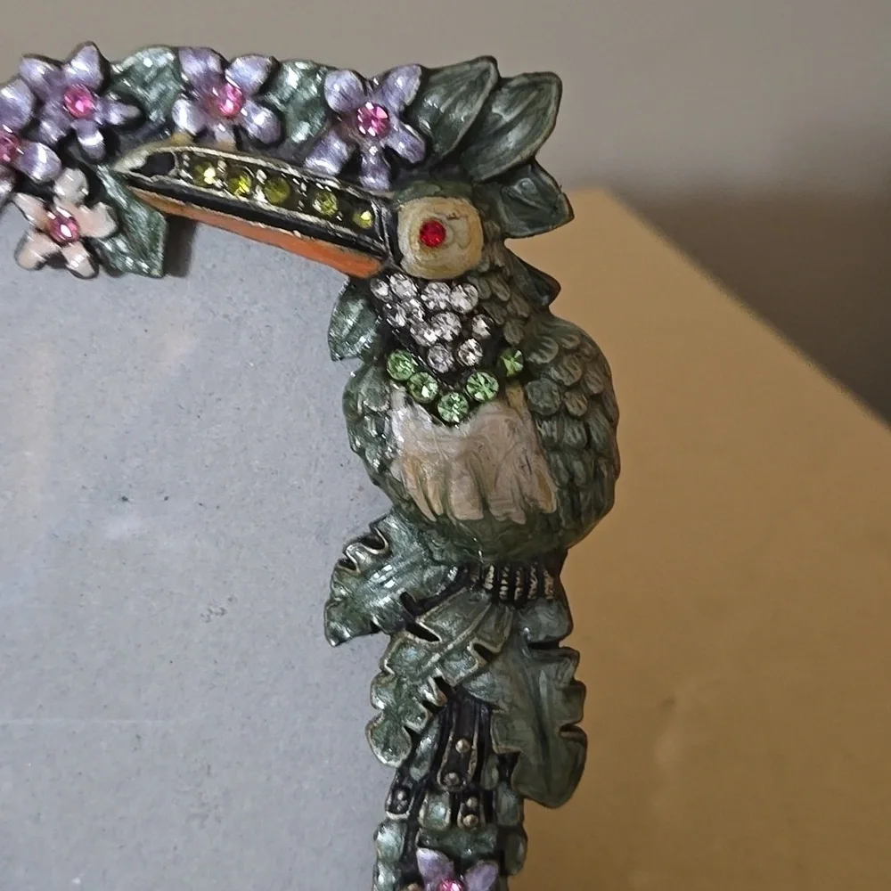 Floral Crystal and Enamel Toucan Picture Frame - Multicolor 3.75 x 5 Inches